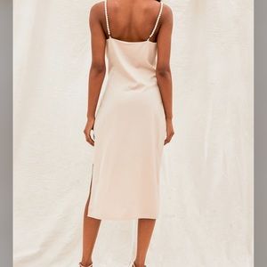 That's Hot Beige Satin Pearl Strap Midi Slip Dress